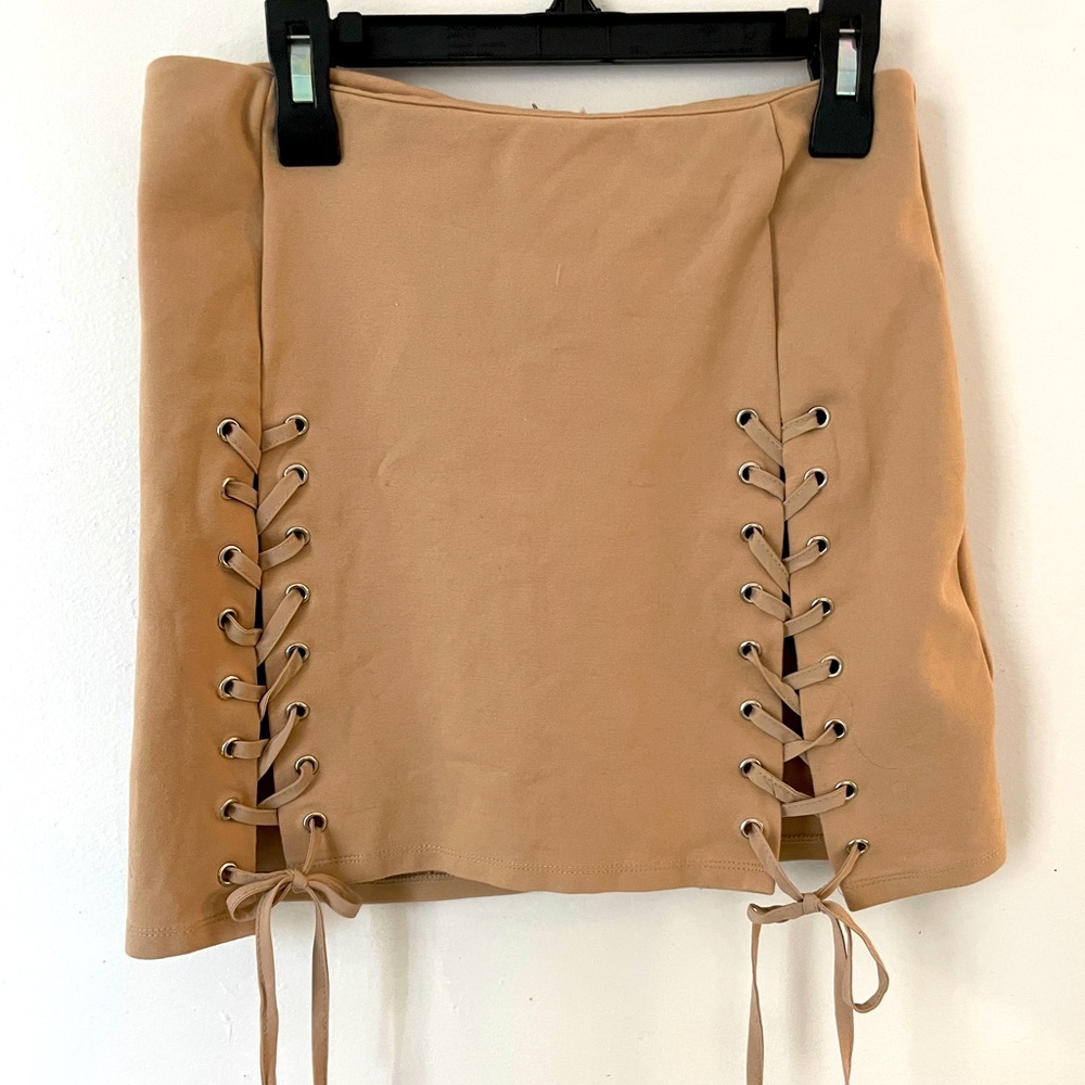 Nude Cutout Mini Skirt